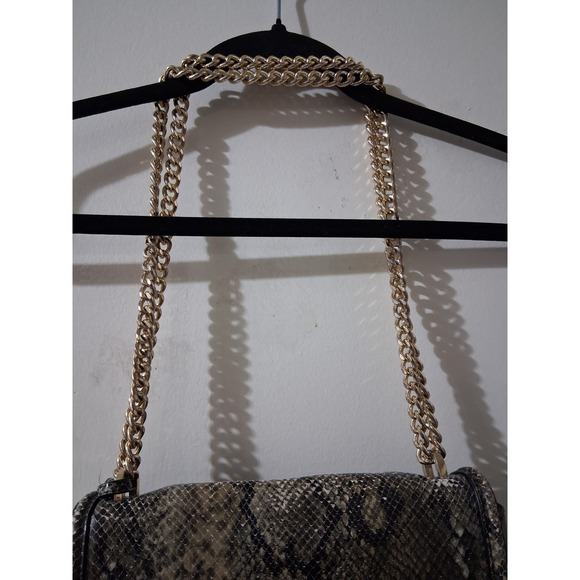Victorias Secret Snakeskin Print Shoulder Bag Gold Chain Strap Grey Brown Flap - Picture 5 of 8